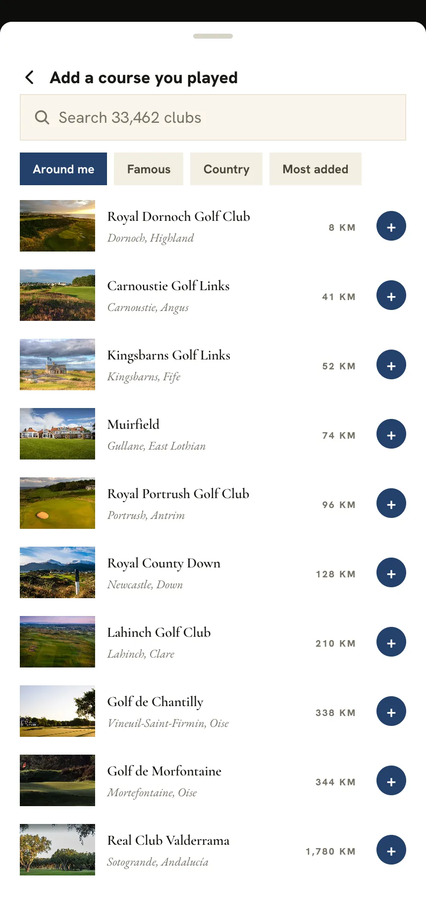 Searching the club database in Nerdie to add a course played years ago.